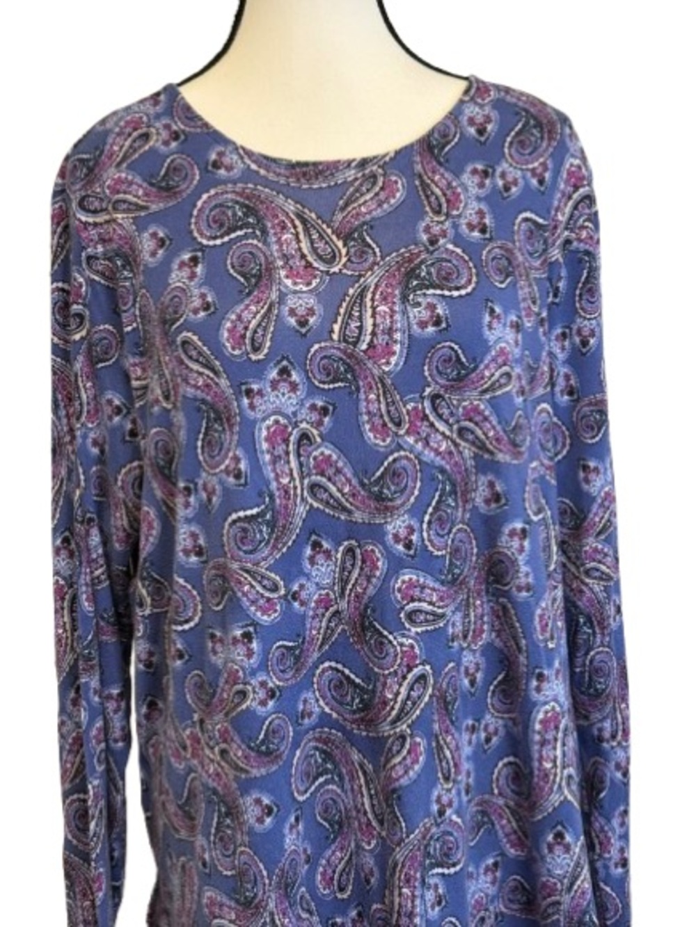 J Jill Pure Jill XL Pima Cotton Paisley Tunic Top Blue Purple Long Sleeve Boho - Picture 3 of 6